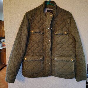 J.Crew Downtown Field Jacket XL Green Quilted Cotton Utility Zip Pockets
